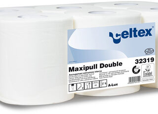 Rullpaber Celtex Maxipull Double, 2-kihiline, valge tselluloos, 153m, 200mm lai, 6 rulli pakis.