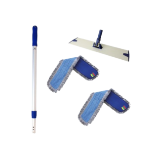 HT Pro Micro puhastussüsteem – teleskoopvars, mopialus ja 2 mikrokiust mopi efektiivseks puhastamiseks.